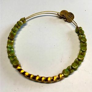3/$20 Alex and Ani green bead and gold tone bracelet